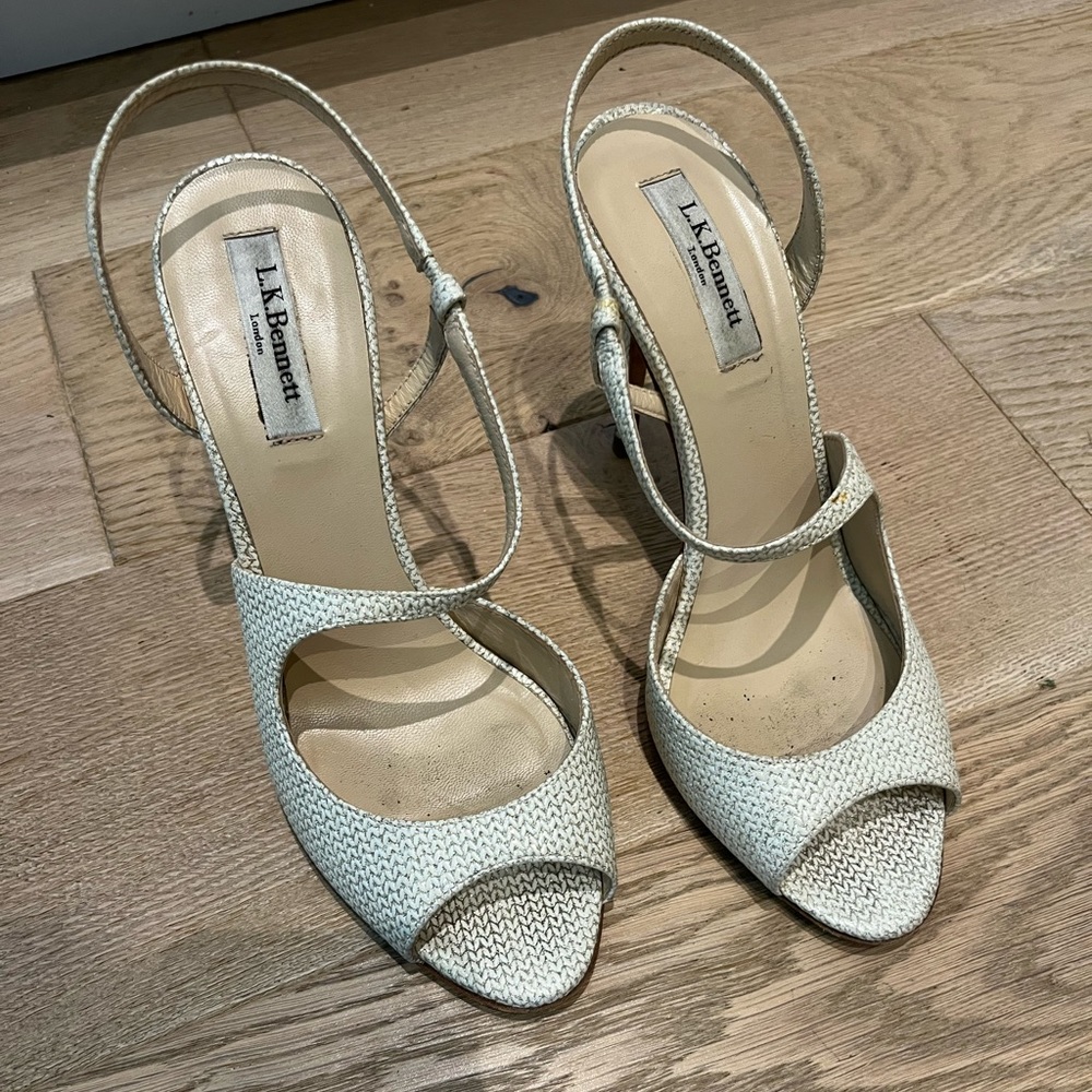 LK Bennett white and gold D’orsay heels